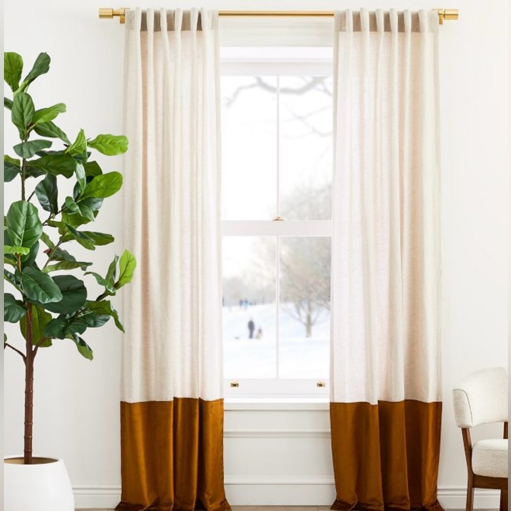 West Elm - European Flax Linen & Luster Velvet Curtain in Natural/Golden Oak